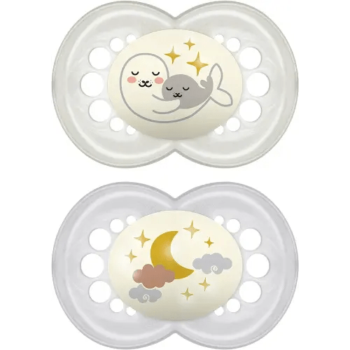 MAM Night Pacifiers (2 Pack, 1 Sterilizing Pacifier Case), MAM Pacifiers 6+ Months, Best Pacifier for Breastfed Babies, Glow in the Dark Pacifier, Baby Unisex Pacifiers