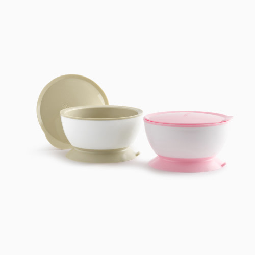 Sprucely Suction Bowl with Lid (2 Pack) - Pink/Sand