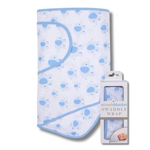 Miracle Blanket Swaddle Wrap – Help Your Newborn Sleep Longer – Soft & Secure Sleep Sack for Infants – Easy-to-Use Swaddling Blanket for a Calm Baby (Blue Elephants)