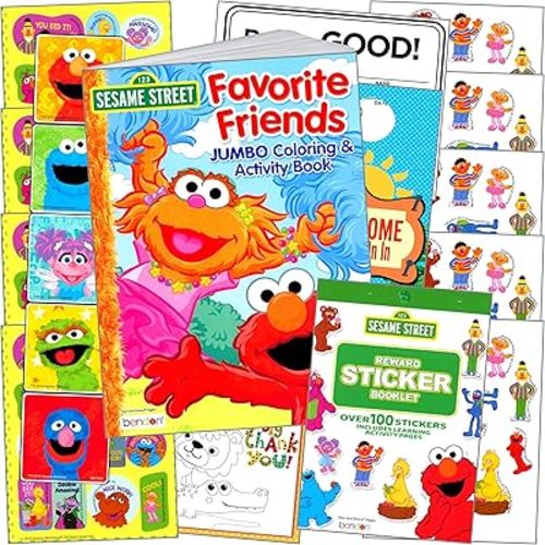 Sesame Street Coloring and Stickers Activity Set with Sesame Street Stickers, Sesame Street Coloring Book, Door Hanger Craft, and Thank You Postcard Craft