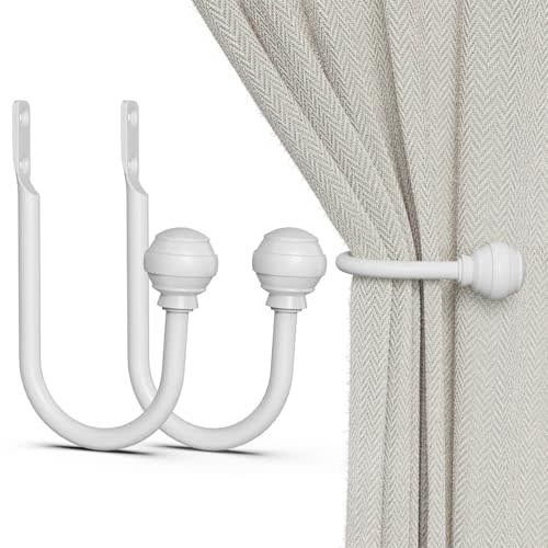 Hion Curtain Holdbacks White 2pcs, Curtain Tiebacks Wall Mounted Curtain Hooks Holders for Drapes