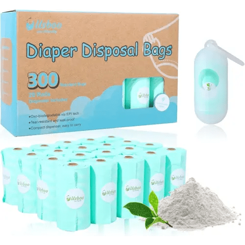 Diaper Bags Disposable for Baby - 20 Refill Rolls (300 Pack) Diaper Trash Bags with Dispenser, Diaper Bag Accessory, Fresh Powder Scent