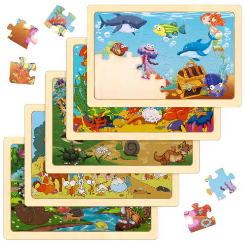 sixwipe 5 Pcs Wooden Puzzles for Kids, Jigsaw Puzzles Preschool Educational Toys Gifts for Children Ages 3-8, Kids Puzzles for 3+ Year Olds Boys Girls, Wood Puzzles Ages 3+