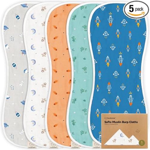 5-Pack Muslin Burp Cloths Baby Boy, Girl, Soft Absorbent Rags (Cosmo)