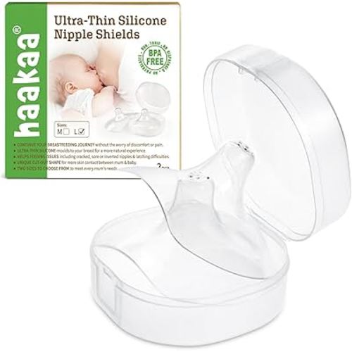 haakaa Nipple Shields for Nursing Nipple Shield for Breastfeeding with Storage Case Ultra-Thin Food-Grade Silicone (24mm, 2pcs)