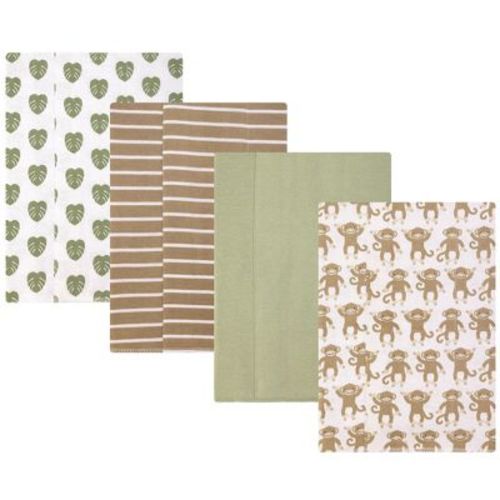 Hudson Baby Infant Boys Cotton Flannel Burp Cloths 4-Pack, Monkey, One Size