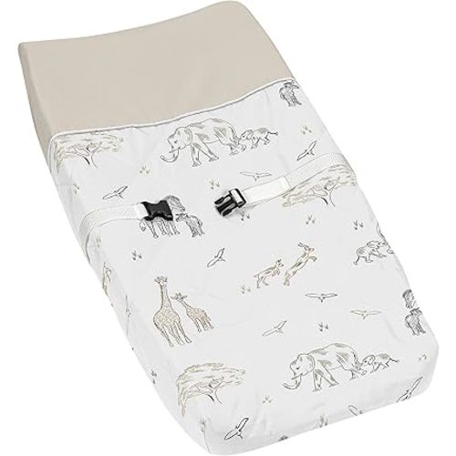 Sweet Jojo Designs Jungle Safari Animals Boy Girl Baby Nursery Changing Pad Cover Beige Brown Taupe Black and White Gender Neutral Animal Elephant Giraffe Wildlife Adventure Zebra Elephants Serengeti