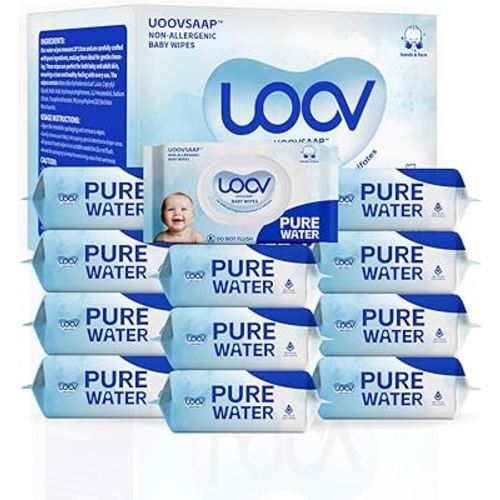 Hypoallergenic Baby Wipes, Pure Water Natural Wipes for Sensitive Skin, Unscented Baby Wipes for Face Hands & Bottom, 768 Count (12 Packs of 64)