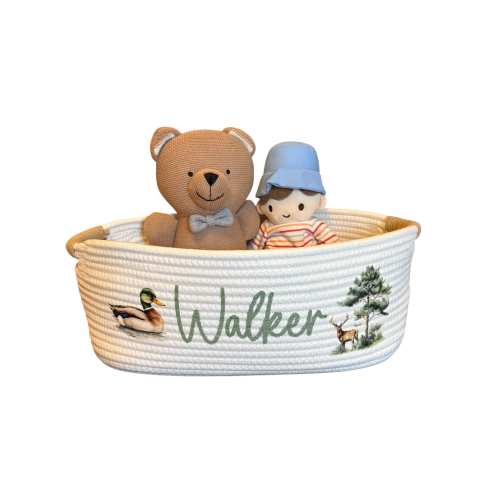 Hunting Theme Baby Gift Basket - Baby Shower Toy or Book Basket - Mallard Duck Deer Tree Basket - Personalized - Newborn Gift Decorative