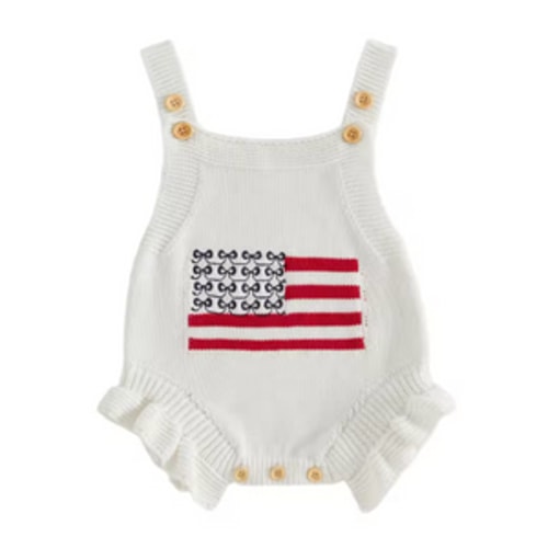 Knit Tank Sweater Ruffle Romper | White Bows Flag - PREORDER – BayBay Boutique