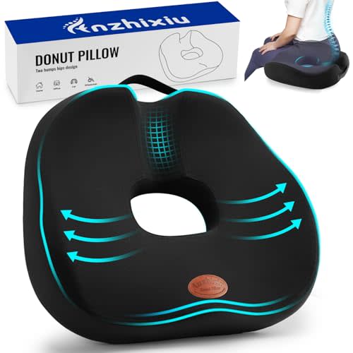 Donut Pillow, Hemorrhoid Pillow for Sitting, Donut Pillow for Tailbone Pain Relief Cushion, Two Humps Hip Comfortable Design, Doughnut Pillow, Butt Pillows for Postpartum Pregnancy, L Size-Black