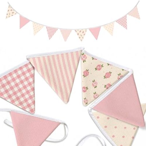Vintage Girl Nursery Decor Banner Pink Floral Garland Flags