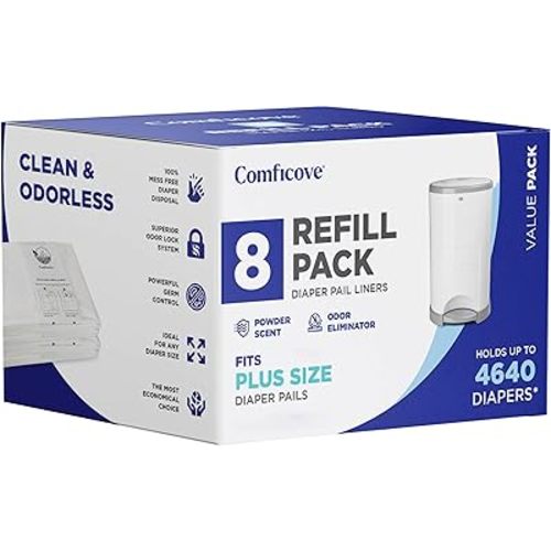 Comficove 8 Pack Dekor Plus Diaper Pail Refills, Compatible with Dekor Diaper Pail Refill Bags, Extra Thick Scented Diaper Bag Refill Liners for Odor Control
