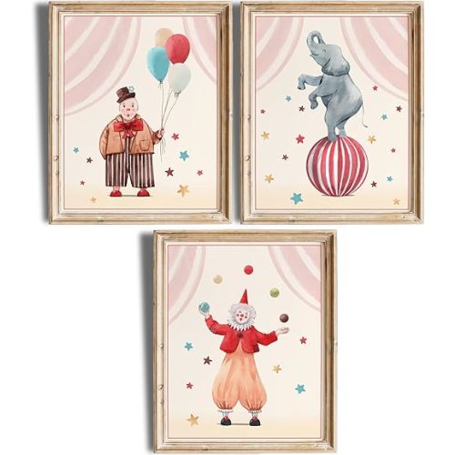 Circus Nursery Wall Art Prints (Set of 3) - Unframed - 8x10s | Delightful and Colorful Unframed 8x10 Inches Prints | Wall Art for Kids | Kids Room Décor | Classroom Décor | Bedroom Wall Décor