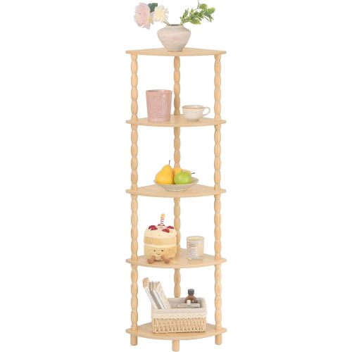 MaxSmeo Corner Shelf, 5-Tier Corner Bookshelf for Small Spaces, Stylish Corner Storage Display Shelves for Bedroom, Bathroom, Kitchen, Living Room (Natural)