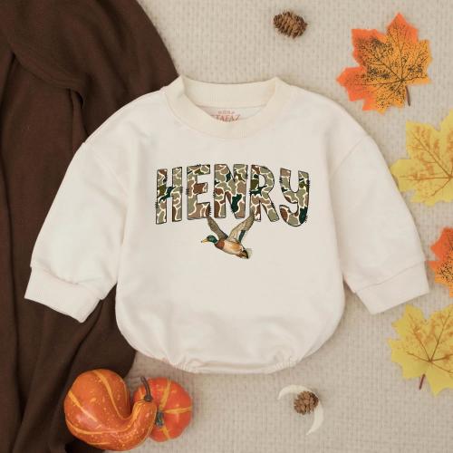 Personalized Name Mallard Duck Baby Bubble Romper, Boy Names Duck Season, Hunting buddy Outfits, Boy Mallard Duck, Baby shower gift