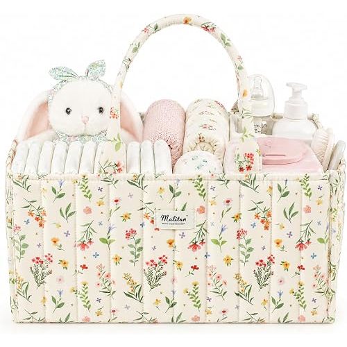 Maliton Diaper Caddy Organizer with 2 Side Pockets, Portable, Spring Floral