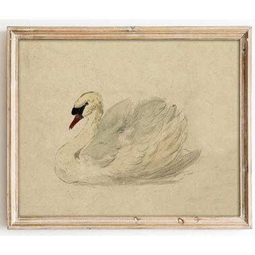 Kizbok Vintage Wall Art Decor Classical Swan Canvas Prints Farmhouse Wall Decor Rustic Watercolor Swan Vintage Art Pictures for Bedroom Bathroom Office Decor(8" x 10"-UNFRAMED)