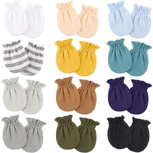 AQOKKA Newborn Baby Mittens No Scratch Cotton Elastic Wrist Gloves Infant Toddler Mittens for Baby Boy Girl 0-6 Months