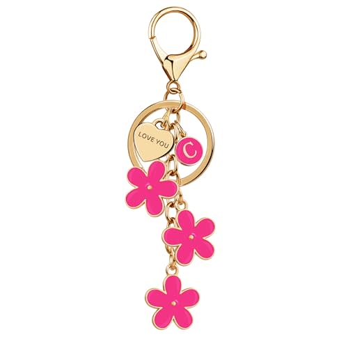 Suweibuke Initial Letter Keychain with Love You Heart, Cute Key Chain Gift for Women Girl, Charm for Keys Handbags Backpacks