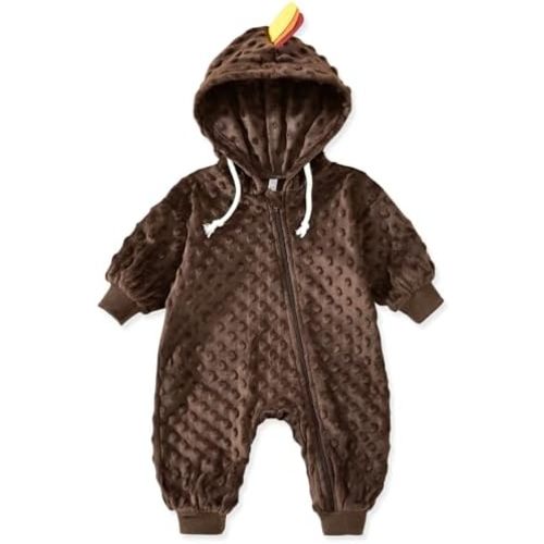 Unutiylo Unisex Baby Boys Girls Long Sleeve Infant Baby Zipper Hooded Jumpsuits Romper Loose Outfit Clothes