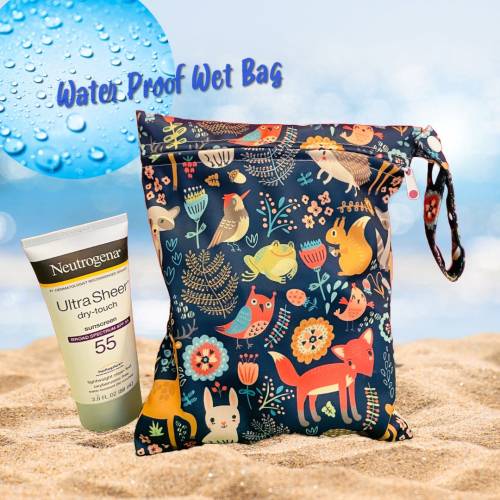 Woodland Animals Waterproof Wet Bag: Fox Squirrel Zipper Pouch
