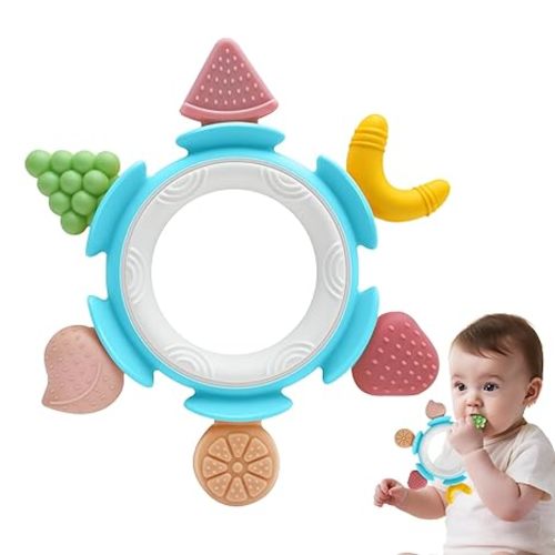Baby Teething Ring Toy for 3-12 Months, Silicone Infant Teether for Sore Gum Relief, Soothing Sensory Chew Toy, Ideal Newborn Gift for Boys Girls Baby Shower, Birthday or Easter, Pink