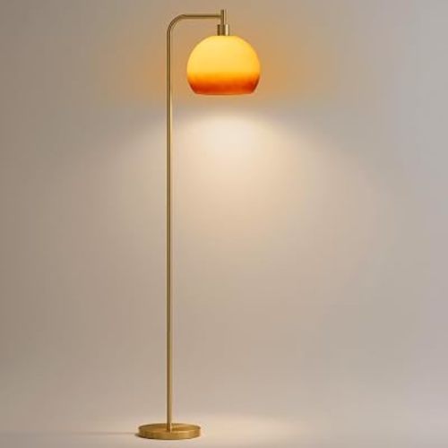 Glass Floor Lamp,67" Modern Standing Lamp with Sunset Grapefruit Glass Lampshade Metal Pole for Living Room, Bedroom, Office - Heavy Base,Pedal Switch (Include Bulb)(Gradient)