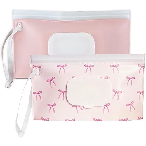 Baby wipes dispenser，portable baby wipes holder for outdoor, Refillable baby wipes container, on the go wet wipe pouch for travel, resuable wipes dispenser for hiking (Pale Pink)