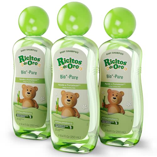 Ricitos de Oro Bio-Pure Baby Shampoo, Fortifies Hair, Adds Shine & Softness, Hypoallergenic & Tear-Free, Includes Rattle Cup, Ideal Baby Hair Product, 250 ml, 3-Pack