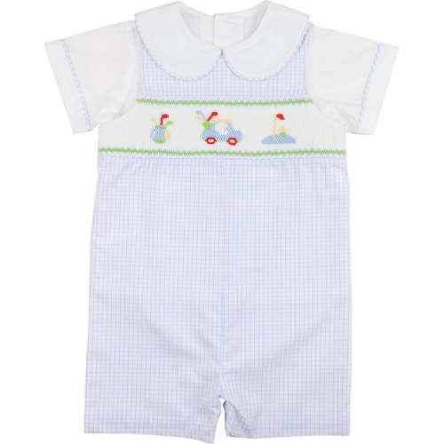 Blue Windowpane Smocked Golf Jon Jon Set
