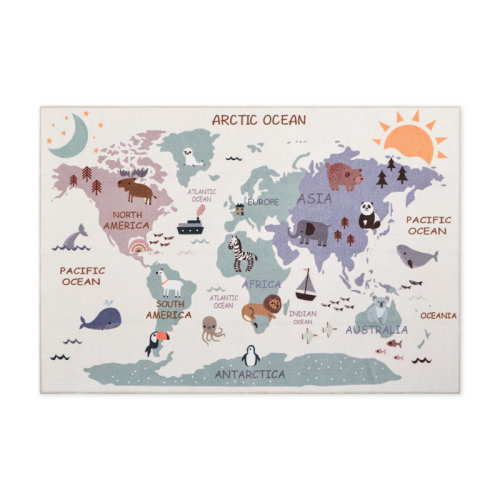Sleep Zone Kids Animal World Map Rectangle Play Rug | Wayfair