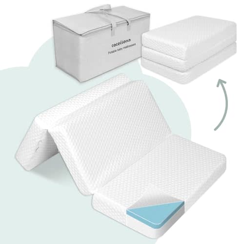 Cocellona Trifold Pack and Play Mattress, 38x26 Dual Sided Memory Foam Baby Mattress for Pack n Play Playpen, Portable Foldable Pack N Play Mattresses with Breathable Cover Travel Bag