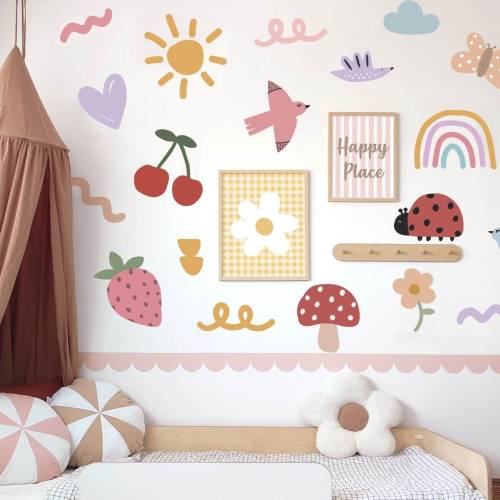 Big Doodle wall decals, Pop colorful wall stickers, Fabric wall stickes, kids drawings wall decals, kids wall decals, nursery decor