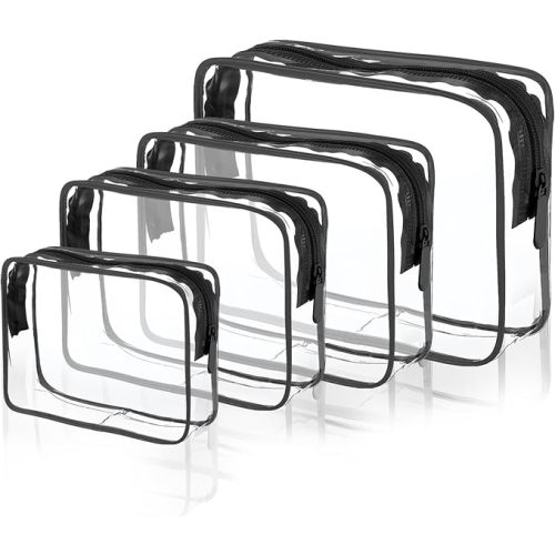 TSA-Approved Clear Cosmetic Bag, 4 Pcs Waterproof Clear Plastic Cosmetic Makeup Bags, Transparent Packing Organizer Storage Bags.Christmas Gift for Mother,Wife,Grilfriends(Black).