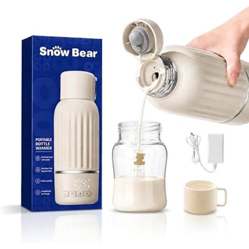 Snow Bear Portable Bottle Warmer for Travel, with 36W Fast Charger, Fast Heating for Breast Milk and Water, 10200mAh Battery with LED Display, 17oz Large Capacity, Smart Water Bottle 500mL