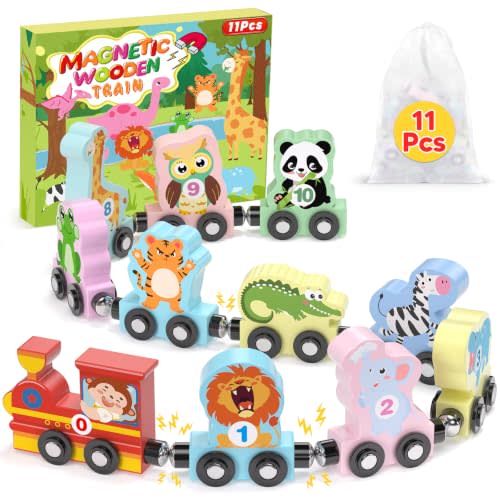 11 Pcs Magnetic Train Set Montessori Toy for Toddler, Animal Birthday Gifts | Montessori Toy, Toddler Toy 2-3, Boys Girls Birthday Gifts, Preschool Learning Toy, Wooden Sensory Toys, Toddler Activities