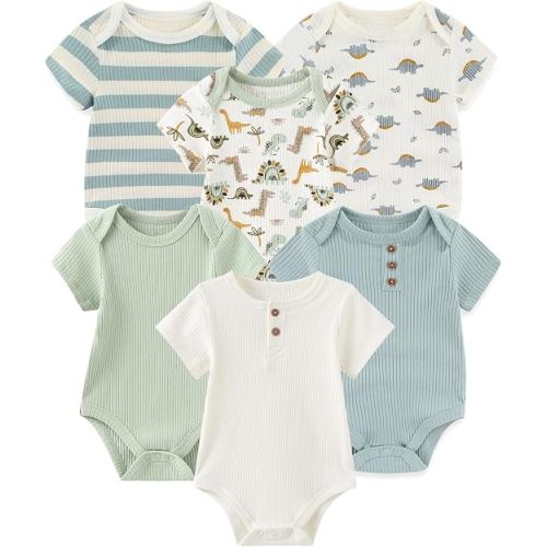JELYLOVE 6 Pack Short Sleeve Baby Boy Girl Bodysuits New born Clothing | fashion,easy to mix & match,100%cotton fabric,everyday wear,easy diaper changes,perfect for new parents