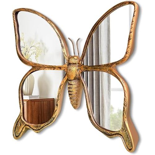 Butterfly Mirror Wall Decor, Gold Butterflys Wall Decor, Creative Dragonfly Mirror Glass WallDecor for Living Room & Bedroom, Perfect for Victorian & European Themed Homes