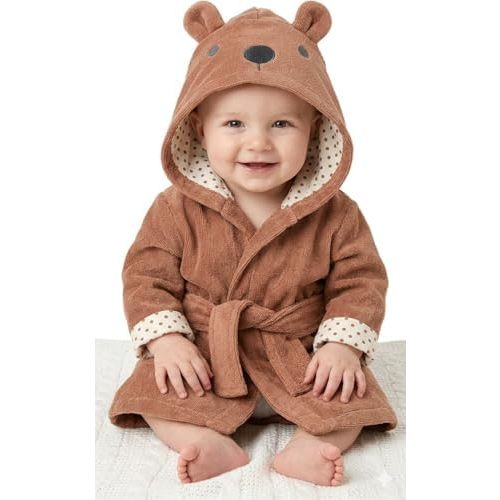 Baby Essentials Unisex Baby Plush Animal Face Bathrobe Hooded with Tie Closure for Newborns and Infants 0-9 Months