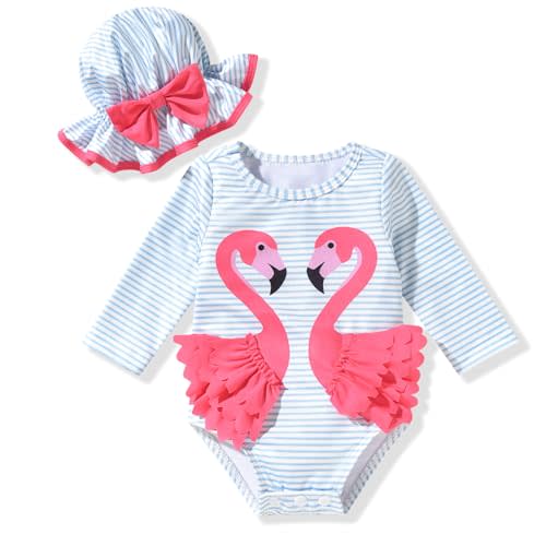 MINIFEIKO Newborn Infant Baby Girls Long Sleeve Swimsuit with Hat