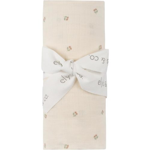 Ely's & Co. Cotton Muslin Swaddle Blanket with Scallop Trim, 1-Pack for Baby Girl— 100% Cotton Muslin Extra-Large Swaddle Blankets (47” x 47”) Ivory Tulip
