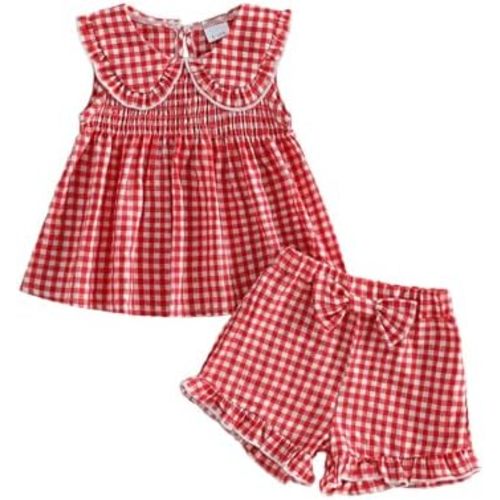Kavousa Toddler Girl Summer Clothes Little Girl smocked Doll Collar Outfits