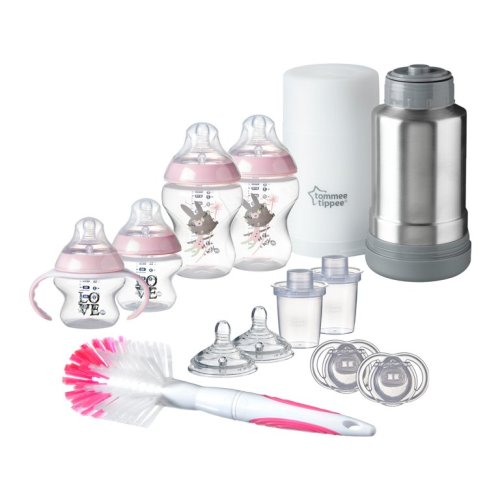Tommee Tippee Closer to Nature Newborn Feeding Starter Set, Pink | Breast-Like Nipple, Anti-Colic Valve