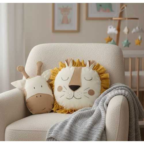 Giraffe Pillow Kids Room – Safari Nursery Cushion, Handmade Cotton Animal Pillow, Neutral Jungle Decor