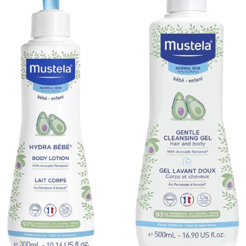 Mustela Baby Bath Time Gift Set - Baby Skin Care Essentials with Natural Avocado - Contains Hydra Bebe Body Lotion 10.14 fl. oz. & Gentle Cleansing Gel 16.9 fl. oz. - 2 Items Set