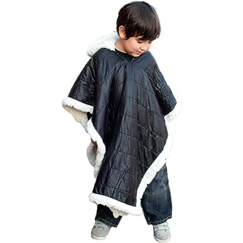 Birdy Boutique Car Seat Poncho for Kids – Reversible Warm Blanket with Hoodie – Safe to Use Over Seat Belts – Easy On, Easy Off, and Doesn’t Impact Seat Performance - Black – One Size