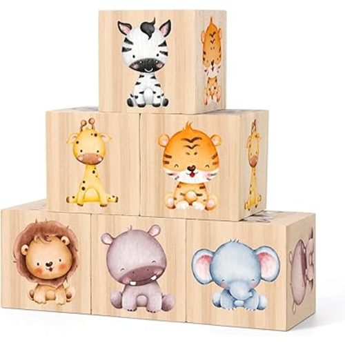 6 Pcs Safari Nursery Decor Wooden Jungle Animals Decoration Woodland Themed Nursery Shelf Decor for Boys Girls Bedroom Playroom Gifts Table Decoration