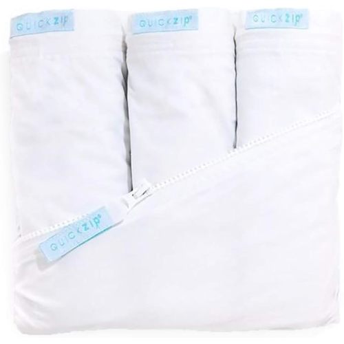 QuickZip Crib Sheet Set - Faster, Safer, Easier Baby Crib Sheets - Includes 1 Wraparound Base & 3 White Cotton Zip-On Crib Sheets - Fits All Standard Crib Mattresses