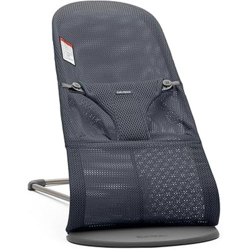 BabyBjörn Bouncer Bliss, Anthracite, Mesh | 2-in-1 Adjustable Baby Bouncer Seat and Toddler Chair, Newborn to Toddler (8-29 lbs), 4 positions, Lightweight & Portable